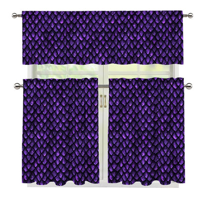 Purple Dragon Scales Pattern Print 3 Piece Kitchen Curtains