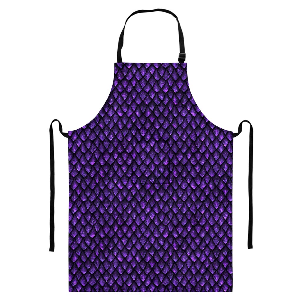 Purple Dragon Scales Pattern Print Bib Apron With Pocket
