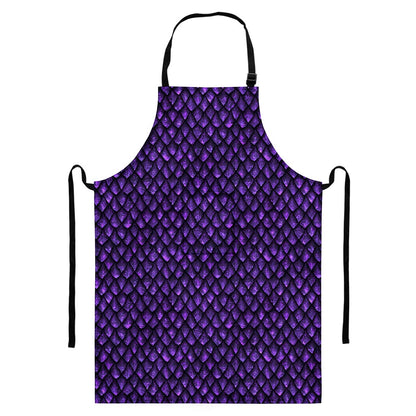 Purple Dragon Scales Pattern Print Bib Apron With Pocket