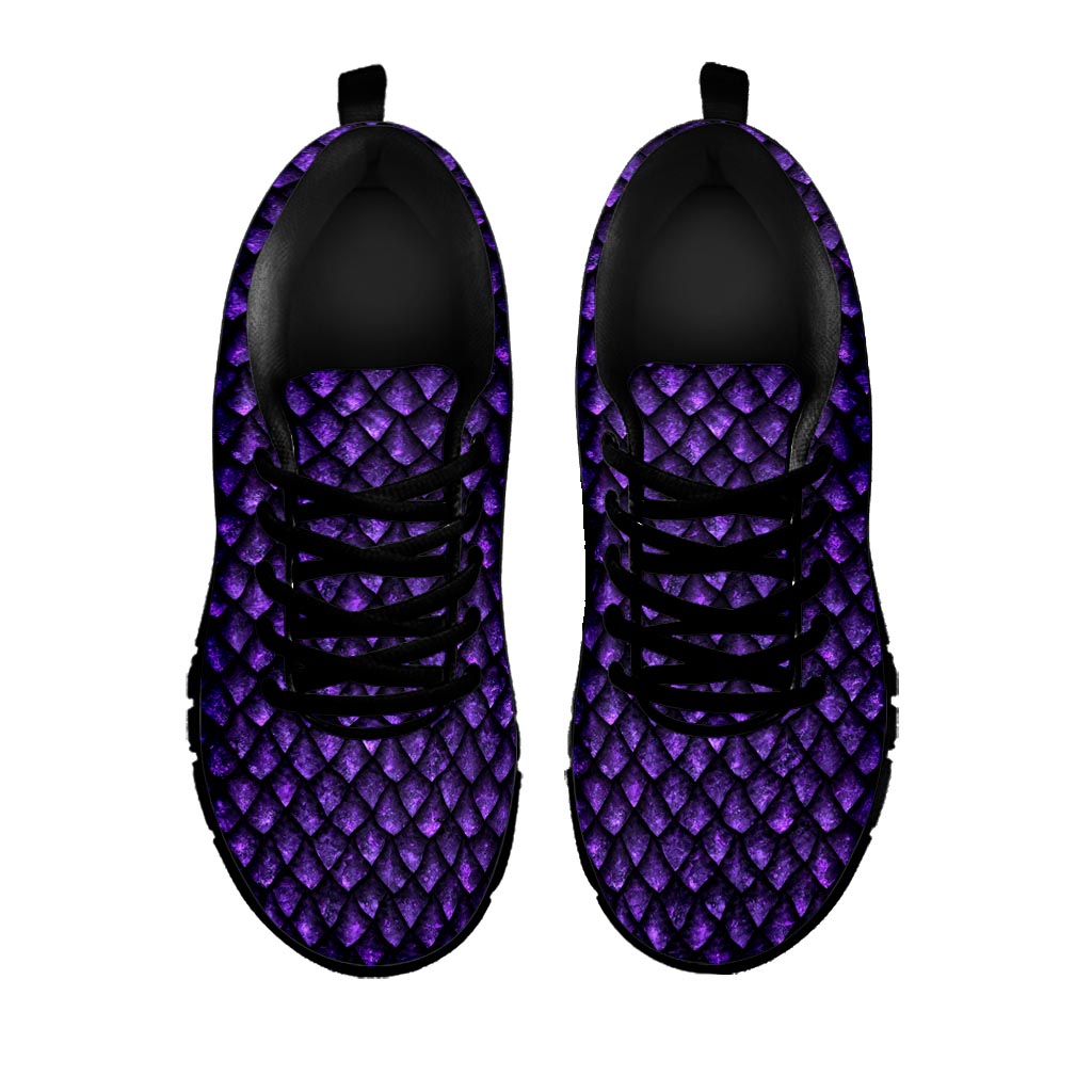 Purple Dragon Scales Pattern Print Black Running Shoes