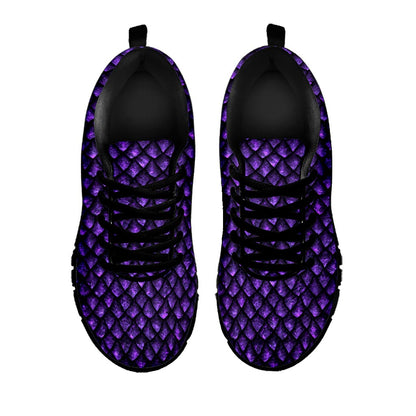 Purple Dragon Scales Pattern Print Black Running Shoes