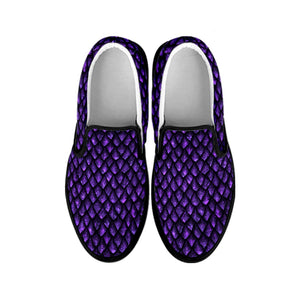 Purple Dragon Scales Pattern Print Black Slip On Sneakers