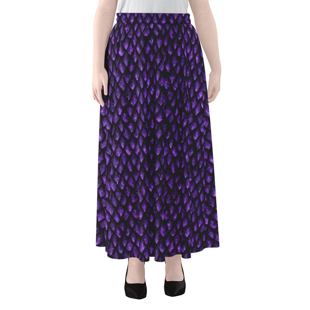 Purple Dragon Scales Pattern Print Chiffon Maxi Skirt
