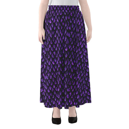Purple Dragon Scales Pattern Print Chiffon Maxi Skirt