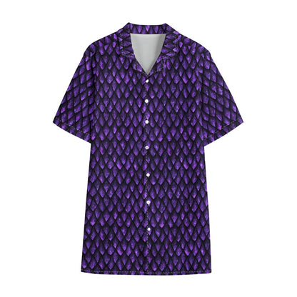 Purple Dragon Scales Pattern Print Cotton Hawaiian Shirt