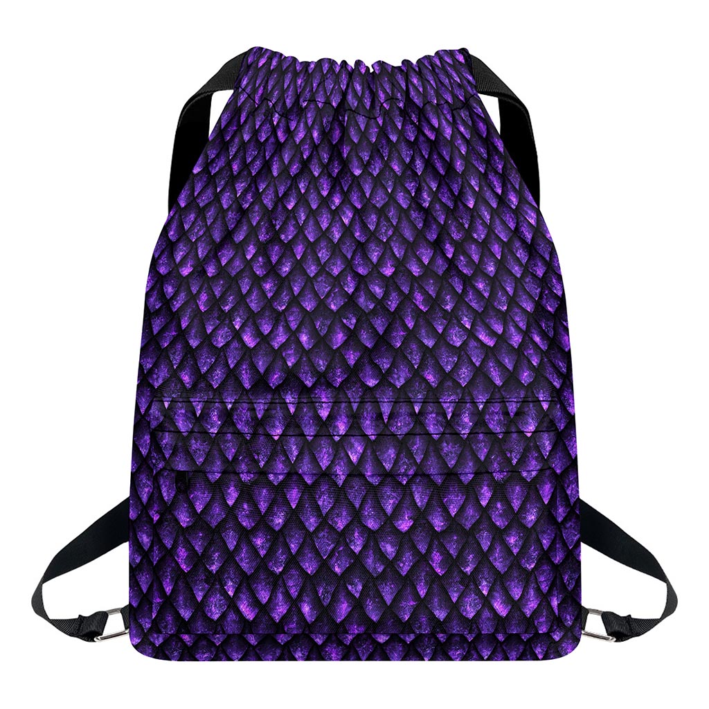 Purple Dragon Scales Pattern Print Drawstring Backpack