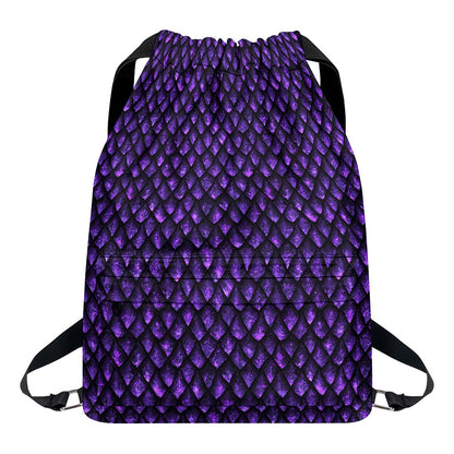 Purple Dragon Scales Pattern Print Drawstring Backpack
