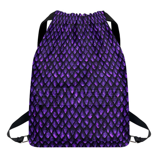 Purple Dragon Scales Pattern Print Drawstring Backpack