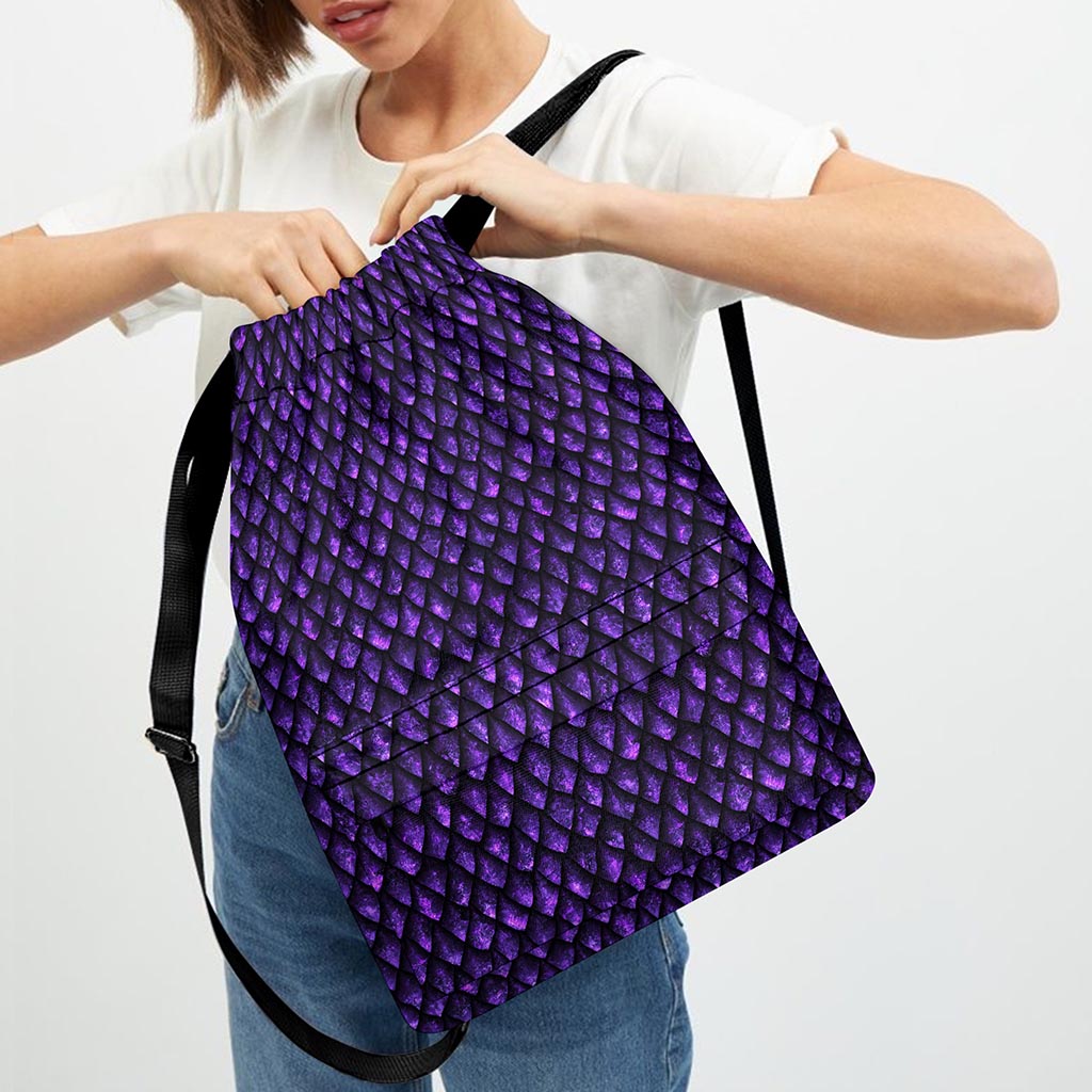 Purple Dragon Scales Pattern Print Drawstring Backpack