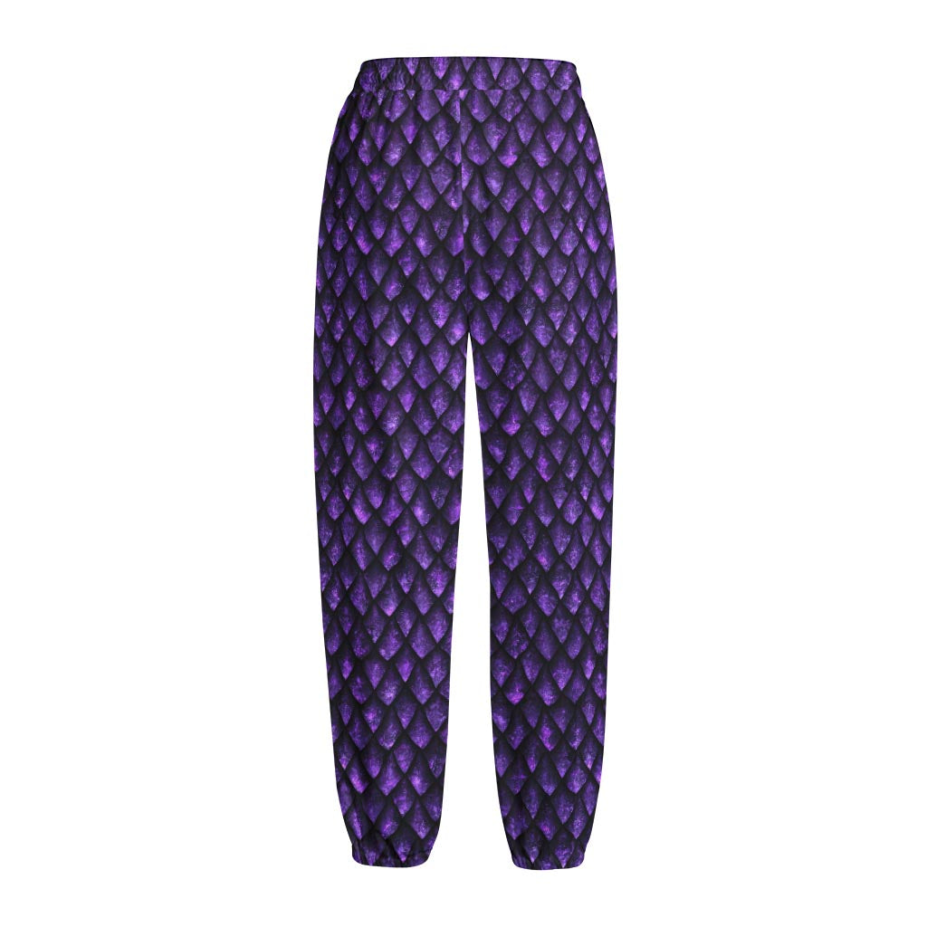 Purple Dragon Scales Pattern Print Fleece Lined Knit Pants