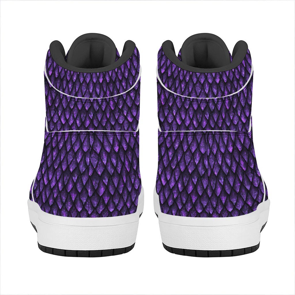 Purple Dragon Scales Pattern Print High Top Leather Sneakers