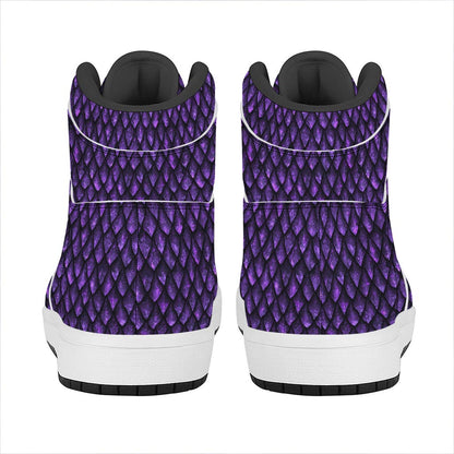 Purple Dragon Scales Pattern Print High Top Leather Sneakers