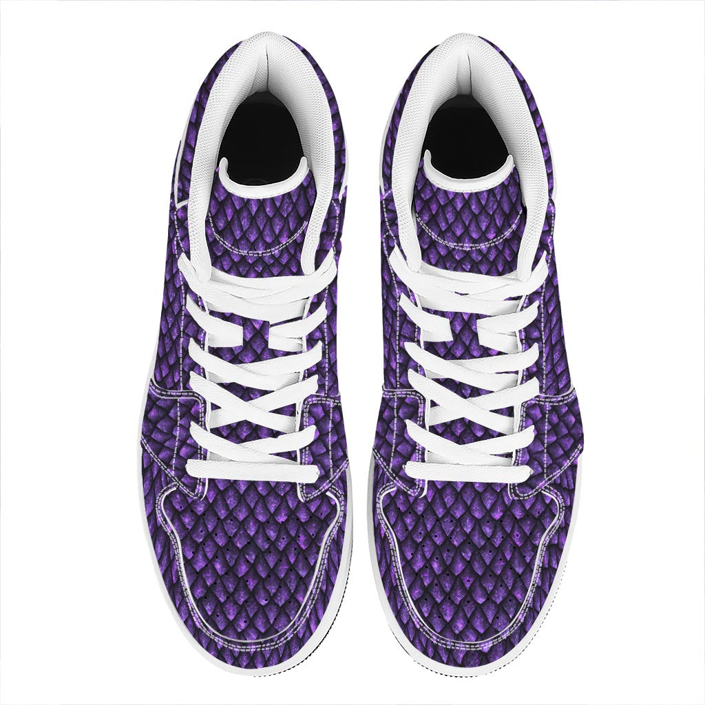 Purple Dragon Scales Pattern Print High Top Leather Sneakers