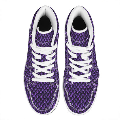 Purple Dragon Scales Pattern Print High Top Leather Sneakers