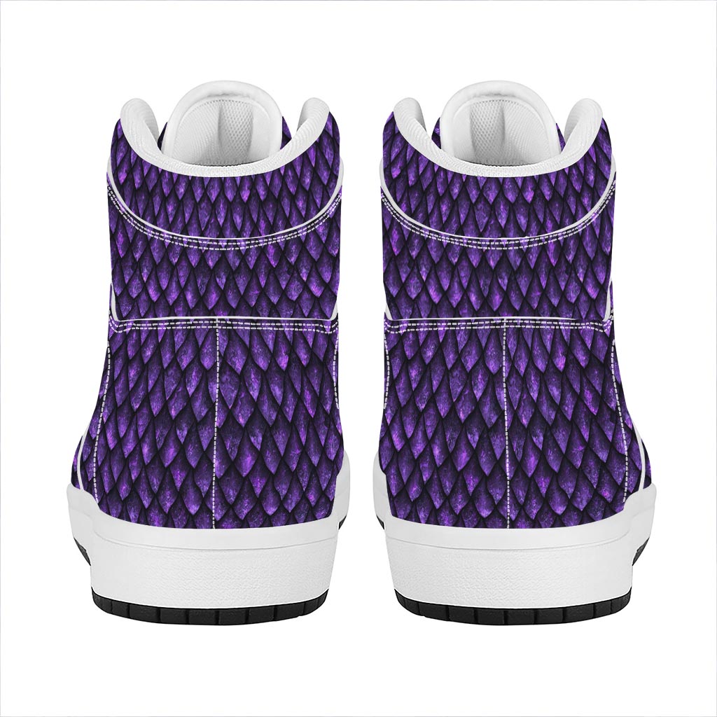 Purple Dragon Scales Pattern Print High Top Leather Sneakers