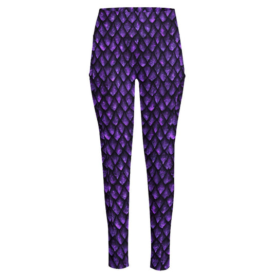 Purple Dragon Scales Pattern Print High-Waisted Pocket Leggings