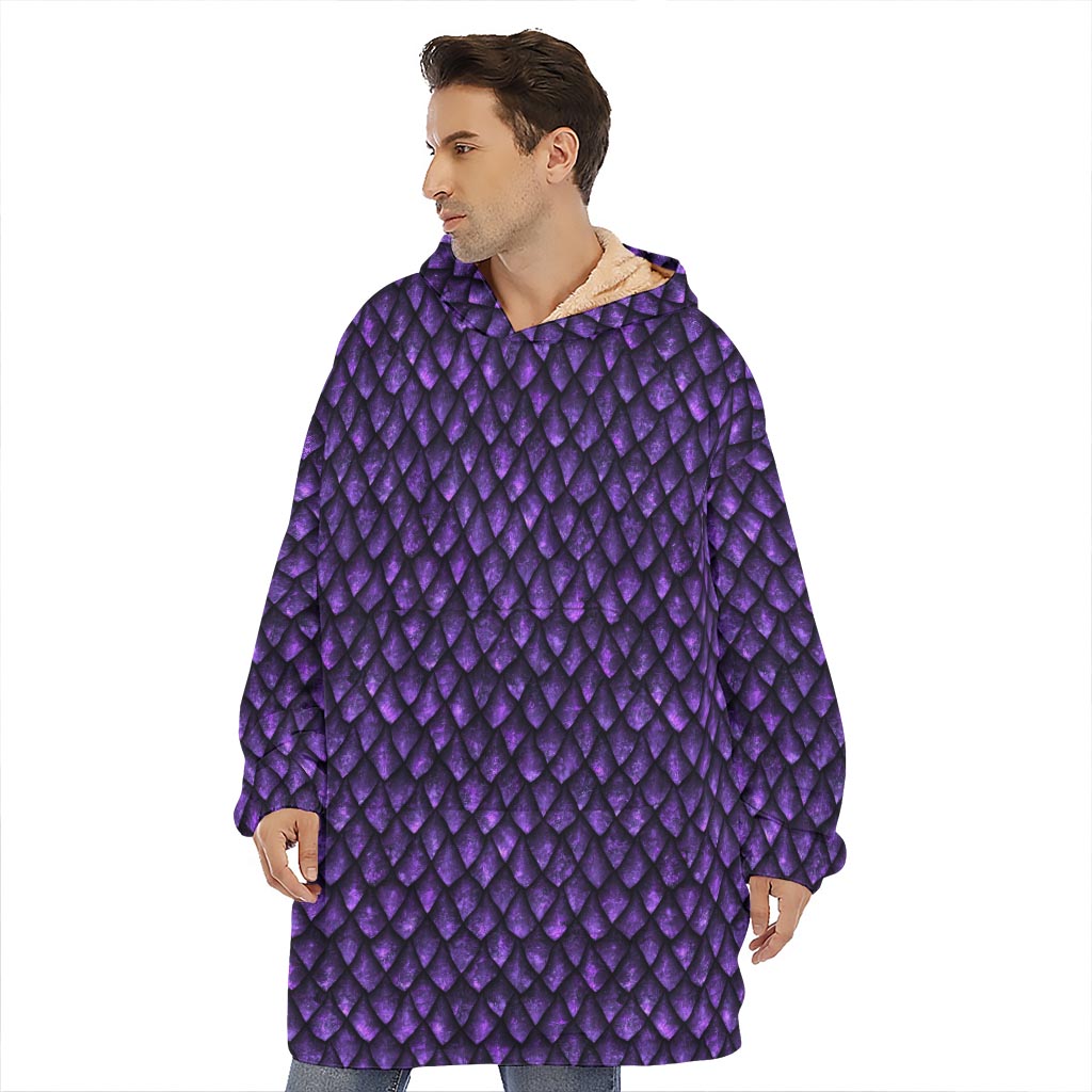 Purple Dragon Scales Pattern Print Hoodie Blanket