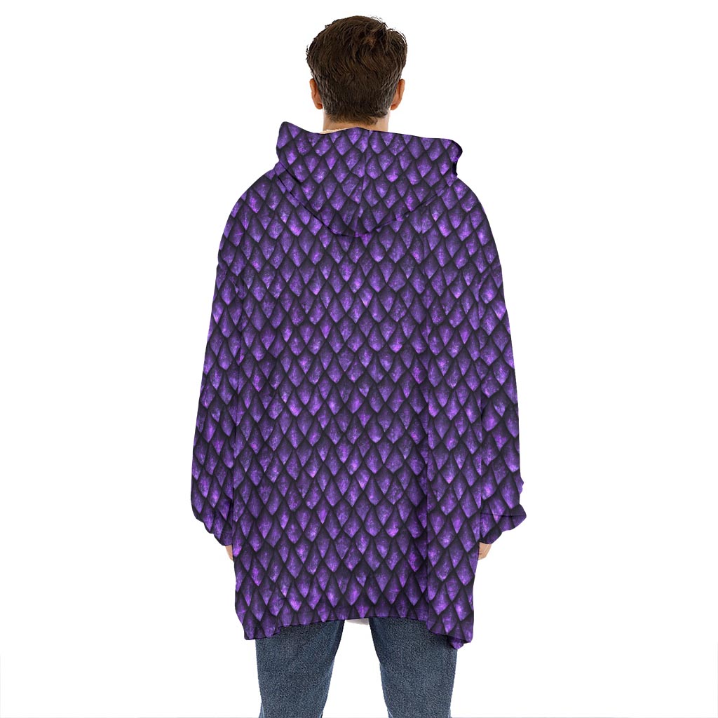Purple Dragon Scales Pattern Print Hoodie Blanket