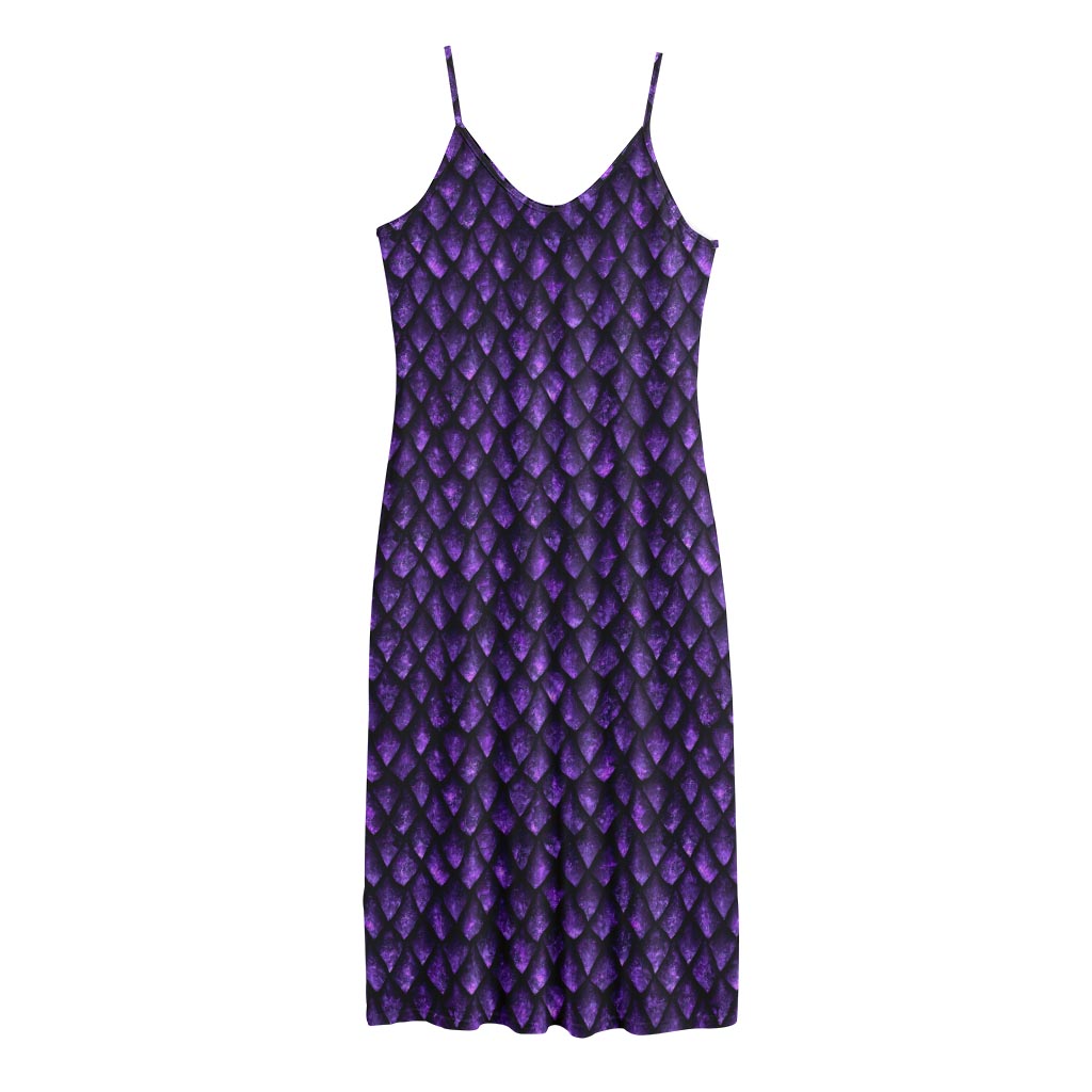 Purple Dragon Scales Pattern Print Jersey Midi Cami Dress