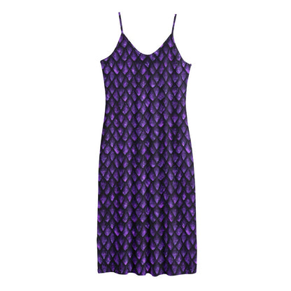 Purple Dragon Scales Pattern Print Jersey Midi Cami Dress