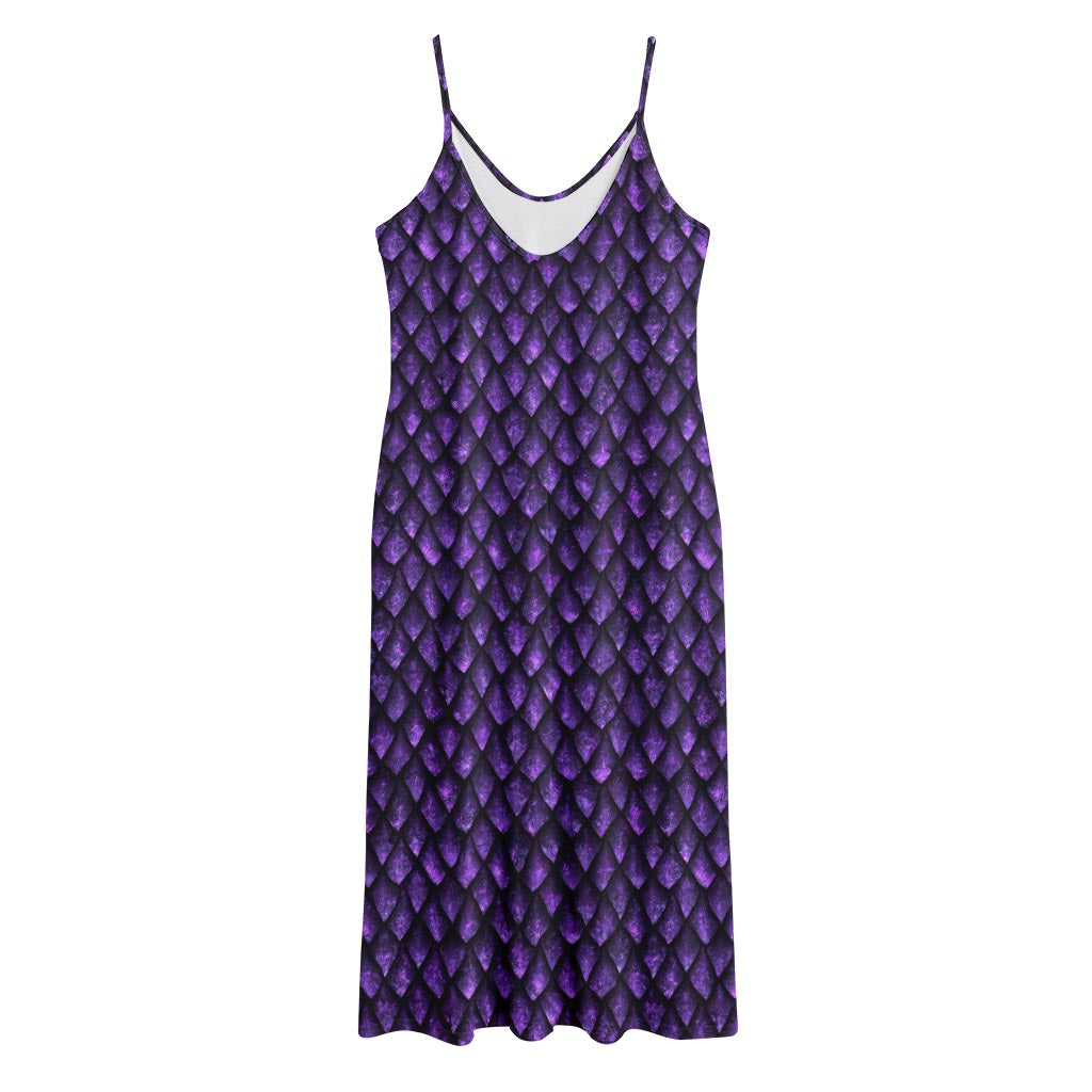 Purple Dragon Scales Pattern Print Jersey Midi Cami Dress