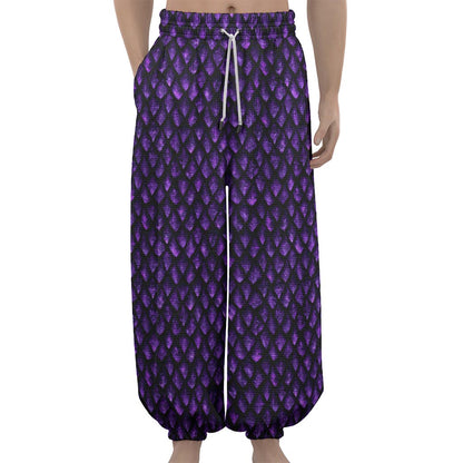 Purple Dragon Scales Pattern Print Lantern Pants