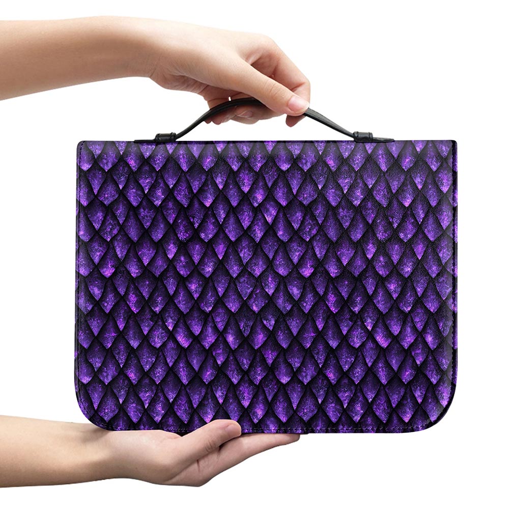 Purple Dragon Scales Pattern Print Leather Bible Cover