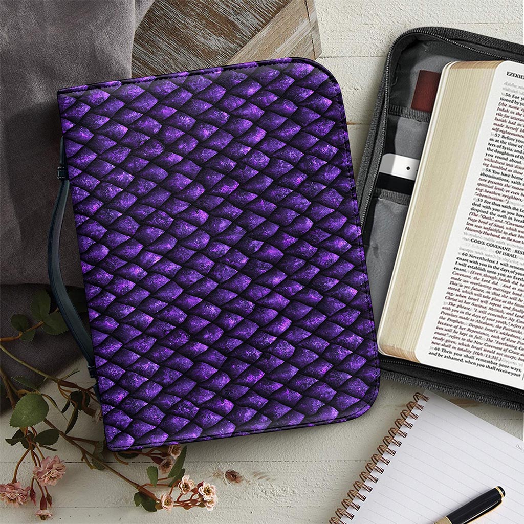 Purple Dragon Scales Pattern Print Leather Bible Cover