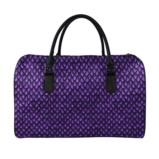 Purple Dragon Scales Pattern Print Leather Duffle Bag