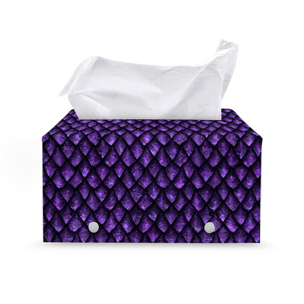 Purple Dragon Scales Pattern Print Leather Tissue Box Cover