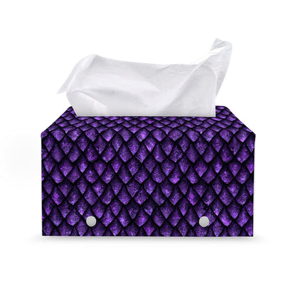 Purple Dragon Scales Pattern Print Leather Tissue Box Cover