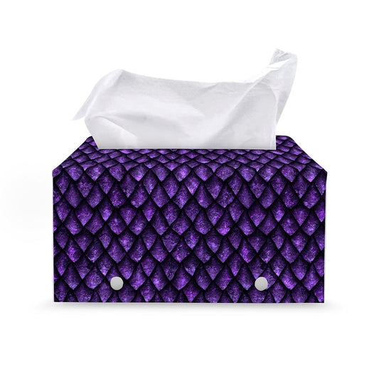Purple Dragon Scales Pattern Print Leather Tissue Box Cover