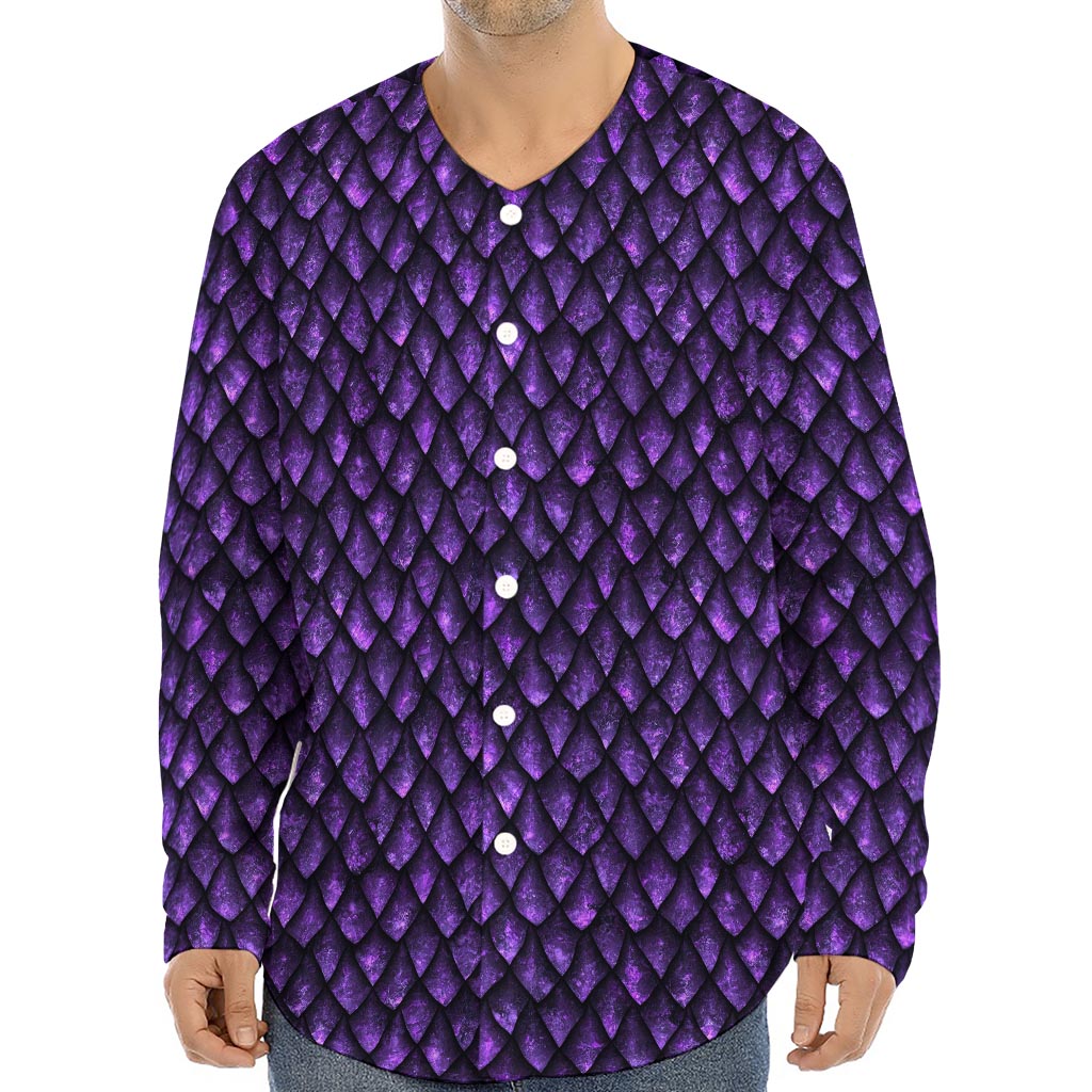 Purple Dragon Scales Pattern Print Long Sleeve Baseball Jersey