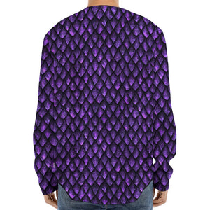 Purple Dragon Scales Pattern Print Long Sleeve Baseball Jersey