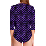 Purple Dragon Scales Pattern Print Long Sleeve Swimsuit