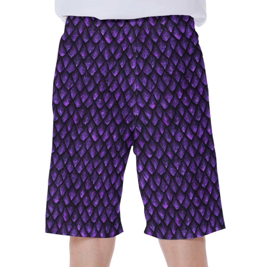 Purple Dragon Scales Pattern Print Men's Beach Shorts