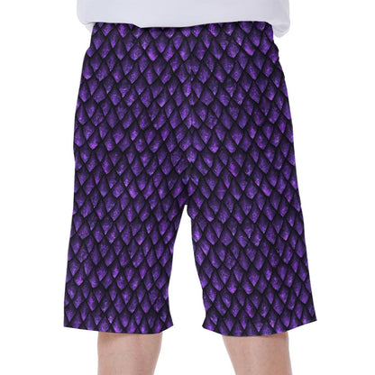 Purple Dragon Scales Pattern Print Men's Beach Shorts