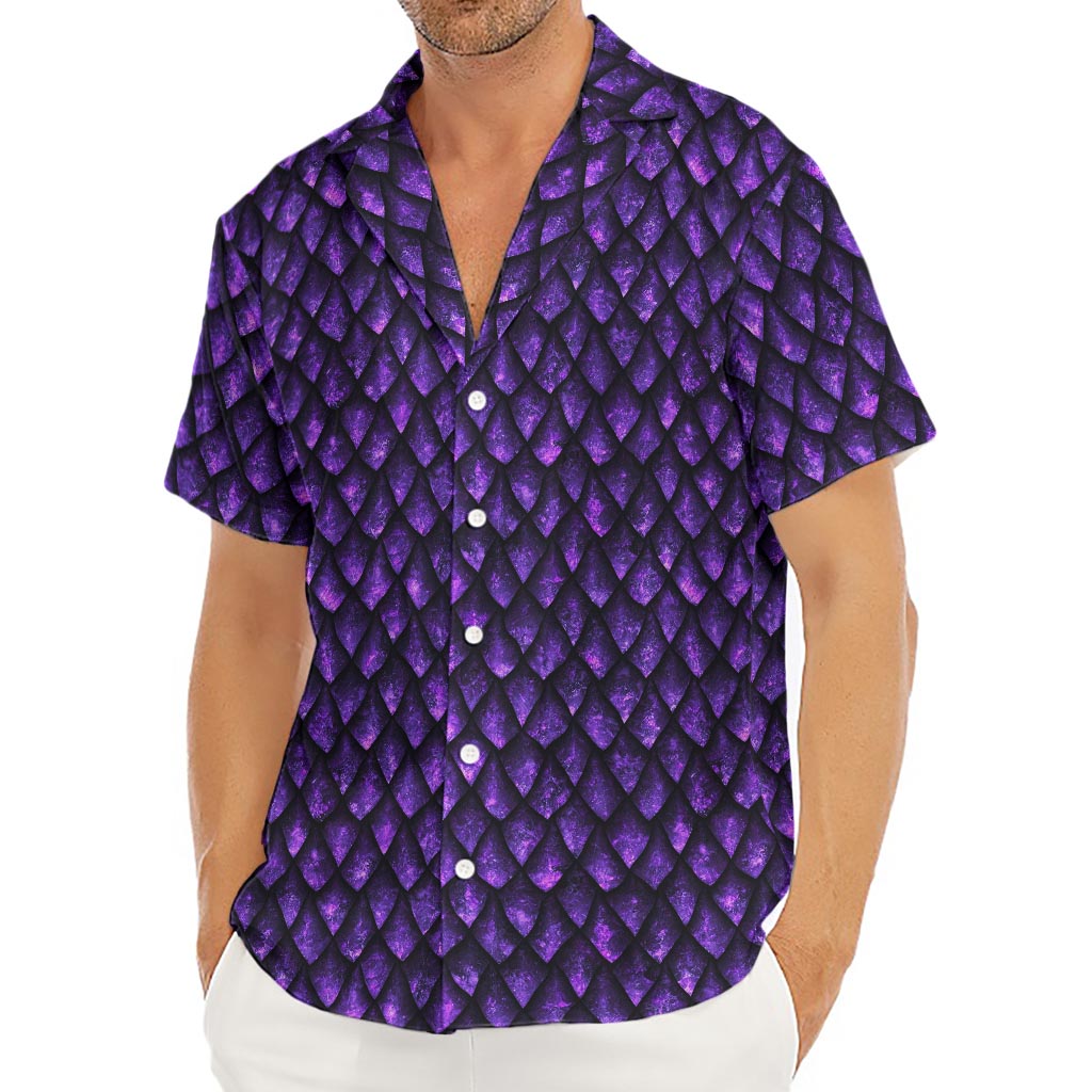 Purple Dragon Scales Pattern Print Men's Deep V-Neck Shirt