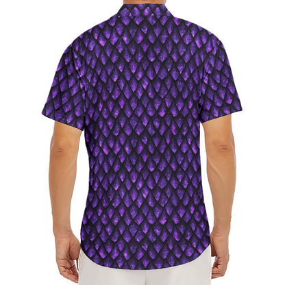 Purple Dragon Scales Pattern Print Men's Deep V-Neck Shirt