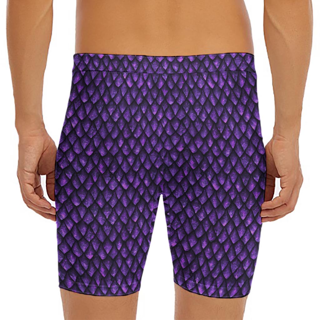Purple Dragon Scales Pattern Print Men's Long Boxer Briefs