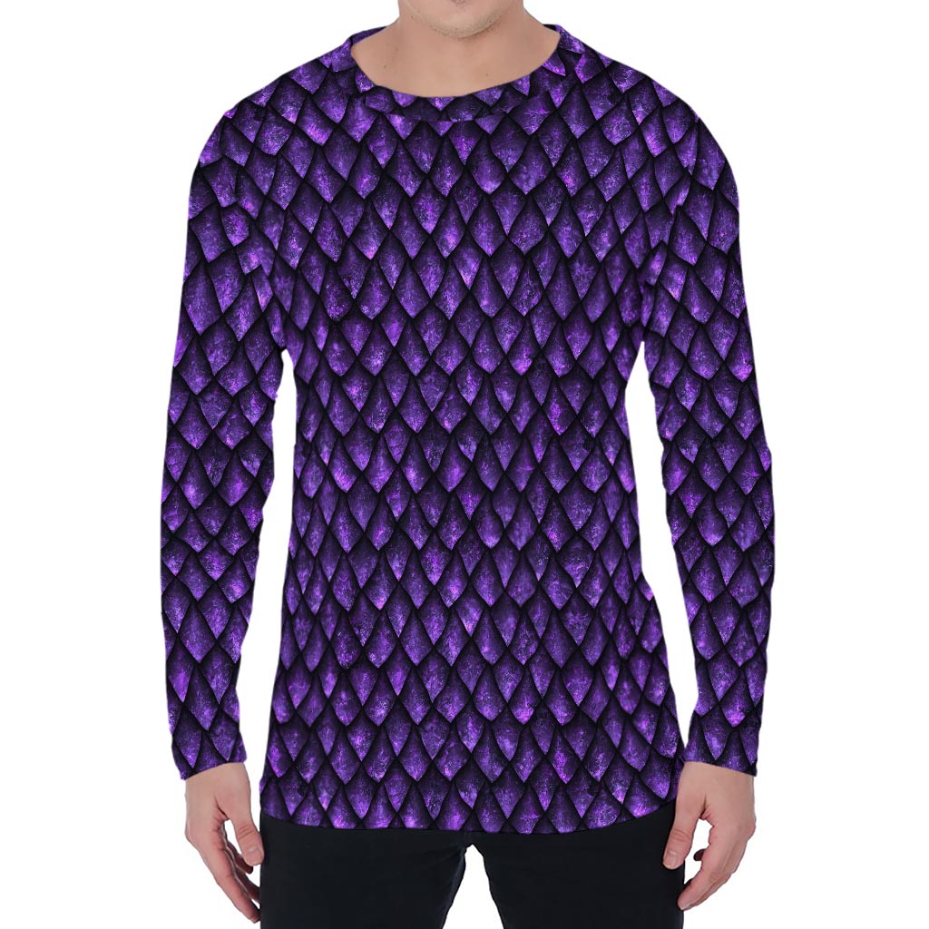 Purple Dragon Scales Pattern Print Men's Long Sleeve T-Shirt