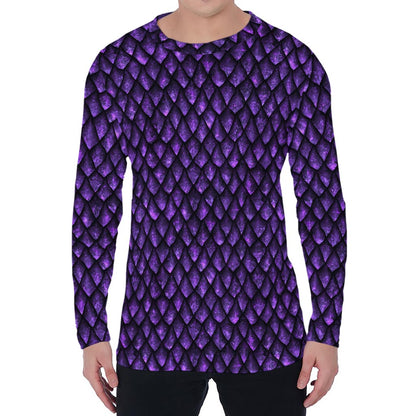 Purple Dragon Scales Pattern Print Men's Long Sleeve T-Shirt