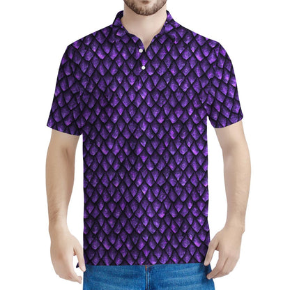 Purple Dragon Scales Pattern Print Men's Polo Shirt