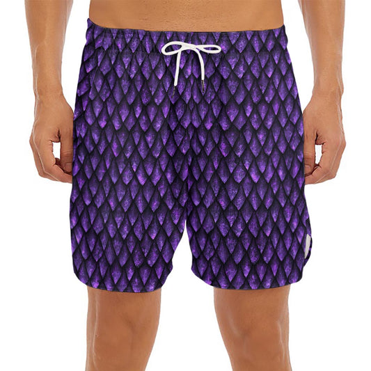 Purple Dragon Scales Pattern Print Men's Split Running Shorts