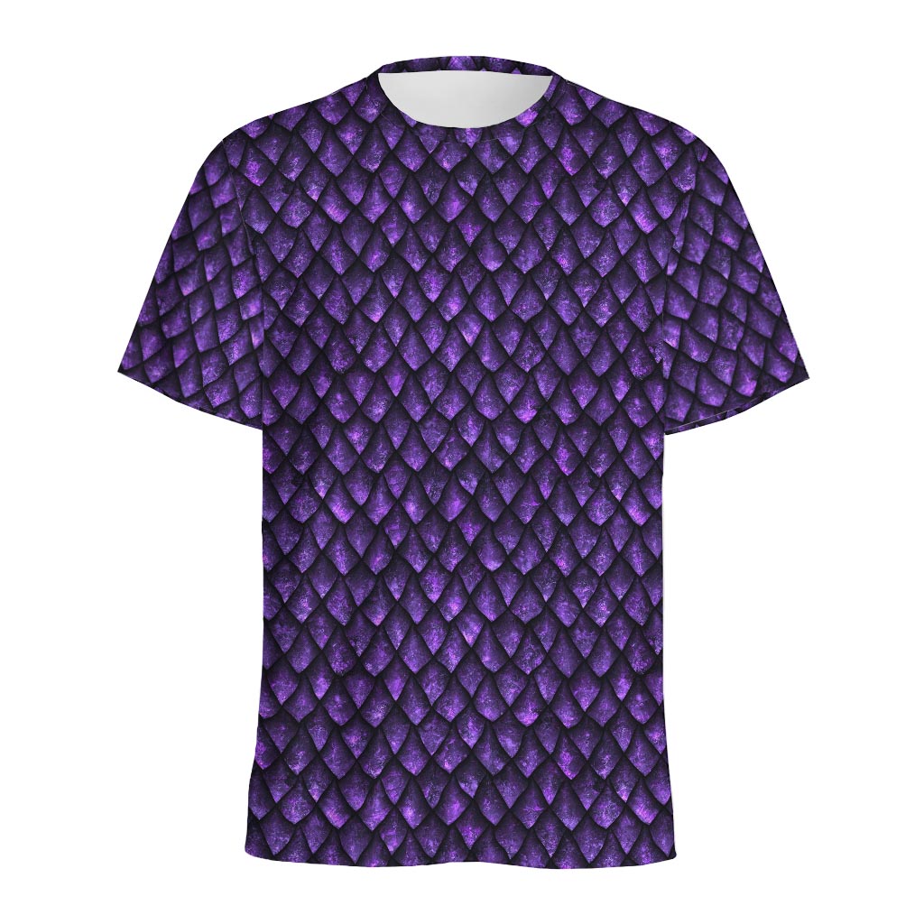 Purple Dragon Scales Pattern Print Men's Sports T-Shirt