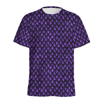 Purple Dragon Scales Pattern Print Men's Sports T-Shirt