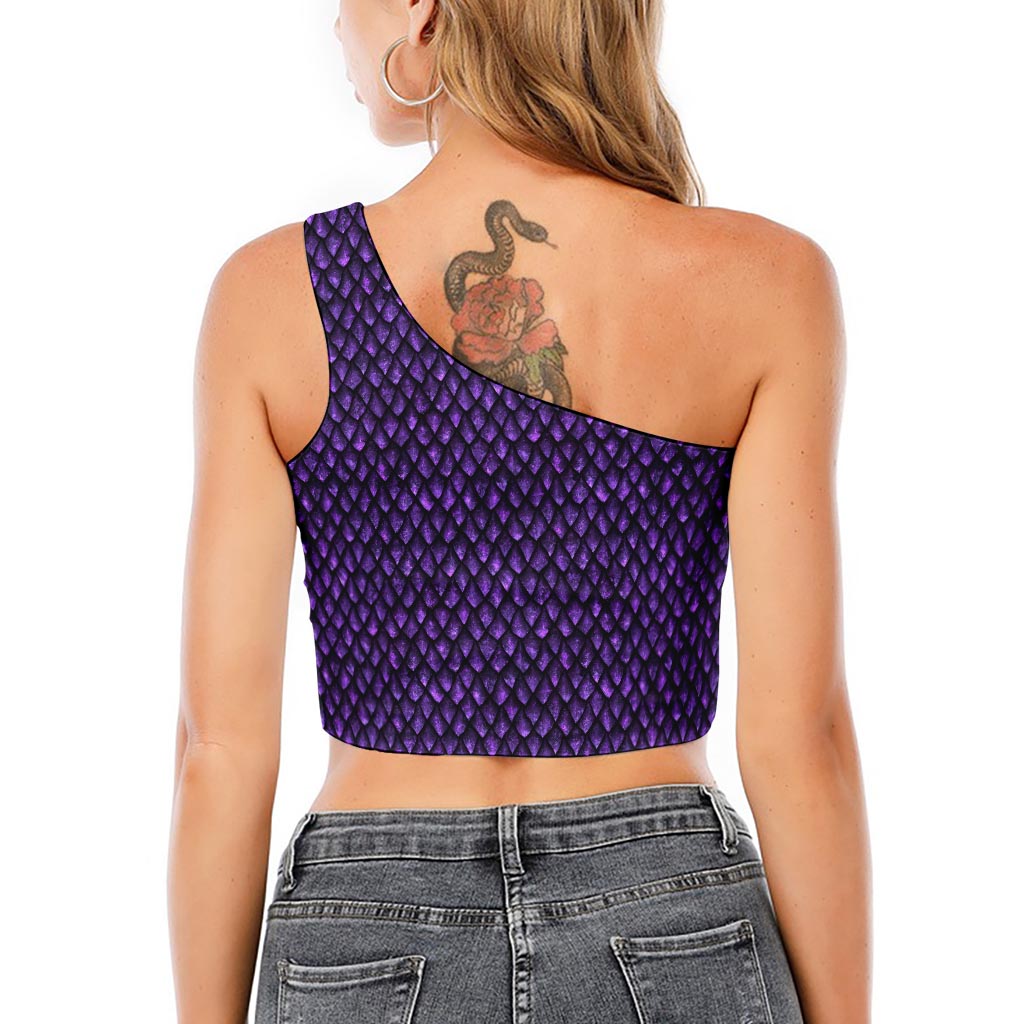 Purple Dragon Scales Pattern Print One Shoulder Crop Top