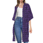 Purple Dragon Scales Pattern Print Open Front Beach Cover Up