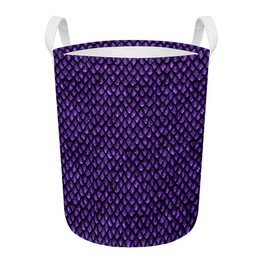 Purple Dragon Scales Pattern Print Round Laundry Basket