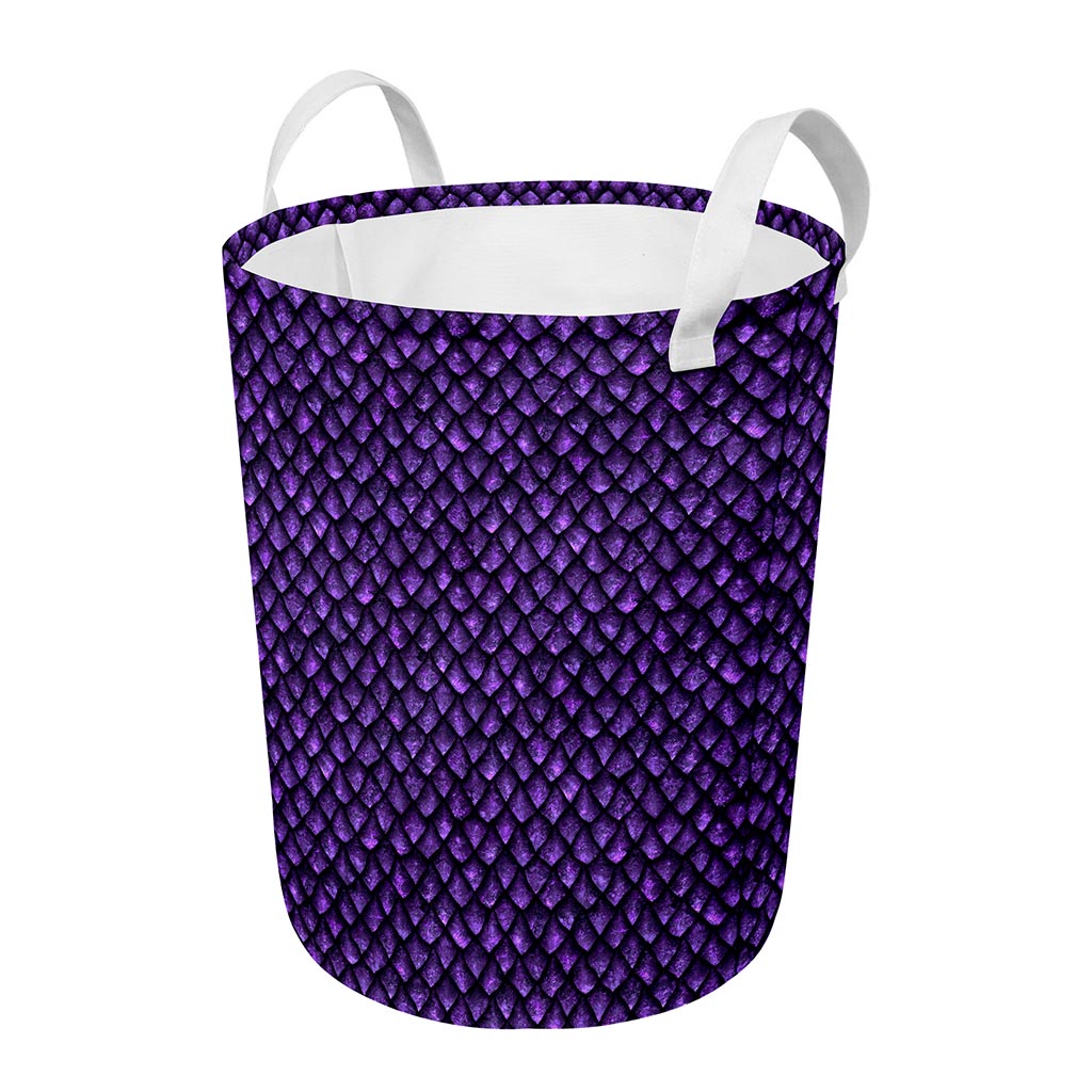 Purple Dragon Scales Pattern Print Round Laundry Basket